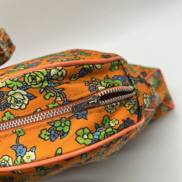 Vintage 70s Flower Power Mod Travel Bag Mid Century Orange Toiletry Retro 13” - Picture 4 of 10